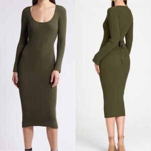 WAYF Olive Green Ribbed Knit Dress